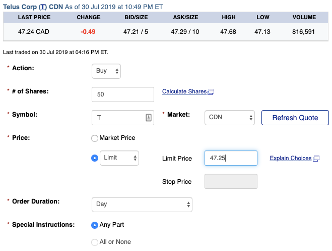 RBC Limit Order Example