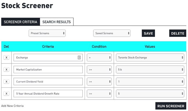 TMX Stock Screener